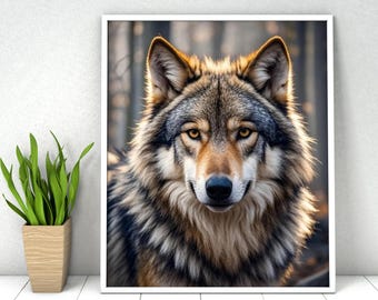 Wolf Paint by Numbers Kit, Wild Animal,DIY Acrylic Painting (16x20 in)