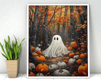 Halloween Paint by Numbers Kit: Ghost in Forest DIY Acrylic Painting Wall Art