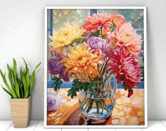 Chrysanthemum Paint by Numbers Kit: DIY Acrylic Bouquet on Canvas