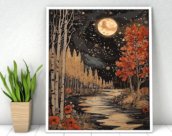 Moonlit Forest Paint by Numbers Kit: Vintage DIY Acrylic Painting (16x20 inches, Without Frame)