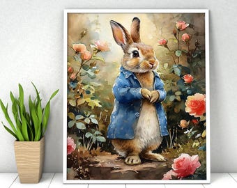 Kit de peinture à numéros de lapin : peinture acrylique à faire soi-même, lapin et fleurs