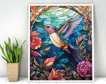 Stained Glass Hummingbird Paint by Numbers DIY Kit - Acrylic Painting