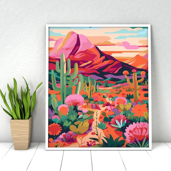 Kit de pintura por números de paisaje abstracto de cactus: pintura acrílica para hacer tú mismo