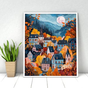 Abstract Village Paint by Numbers Kit: DIY Acrylic Painting on Canvas
