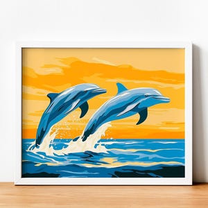 Paint by Numbers Ocean Seascape. DIY Kit for Adult. Jumping Dolphins. Paint it Yourself. Acrylic Painting. Home Decor. Wall Art Decor.