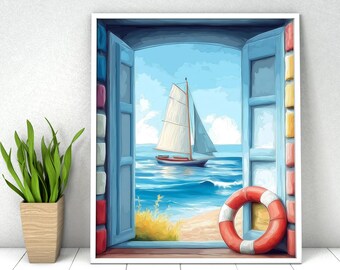 Paint by Numbers Landscape: DIY Kit, Sea Sailing Boat, Acrylic Painting