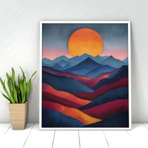 Abstract Landscape Paint by Numbers Kit: Sun, Mountains Sunset (16x20 in)