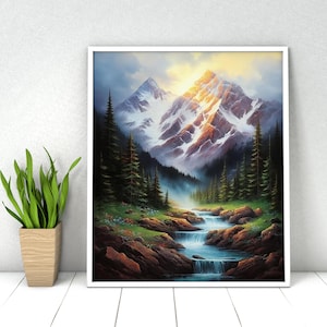 Forest Mountain Paint by Numbers Kit: DIY Acrylic Painting Wall Art