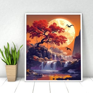 Moonlit Waterfall Paint by Numbers Kit: DIY Acrylic Landscape Art