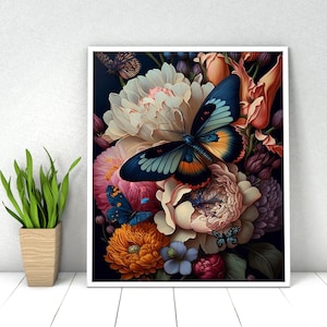Paint by Numbers. DIY Kit for Adult. Butterfly on Flowers. Paint it Yourself. Acrylic Painting. Home Decoration. Wall Art Decor.