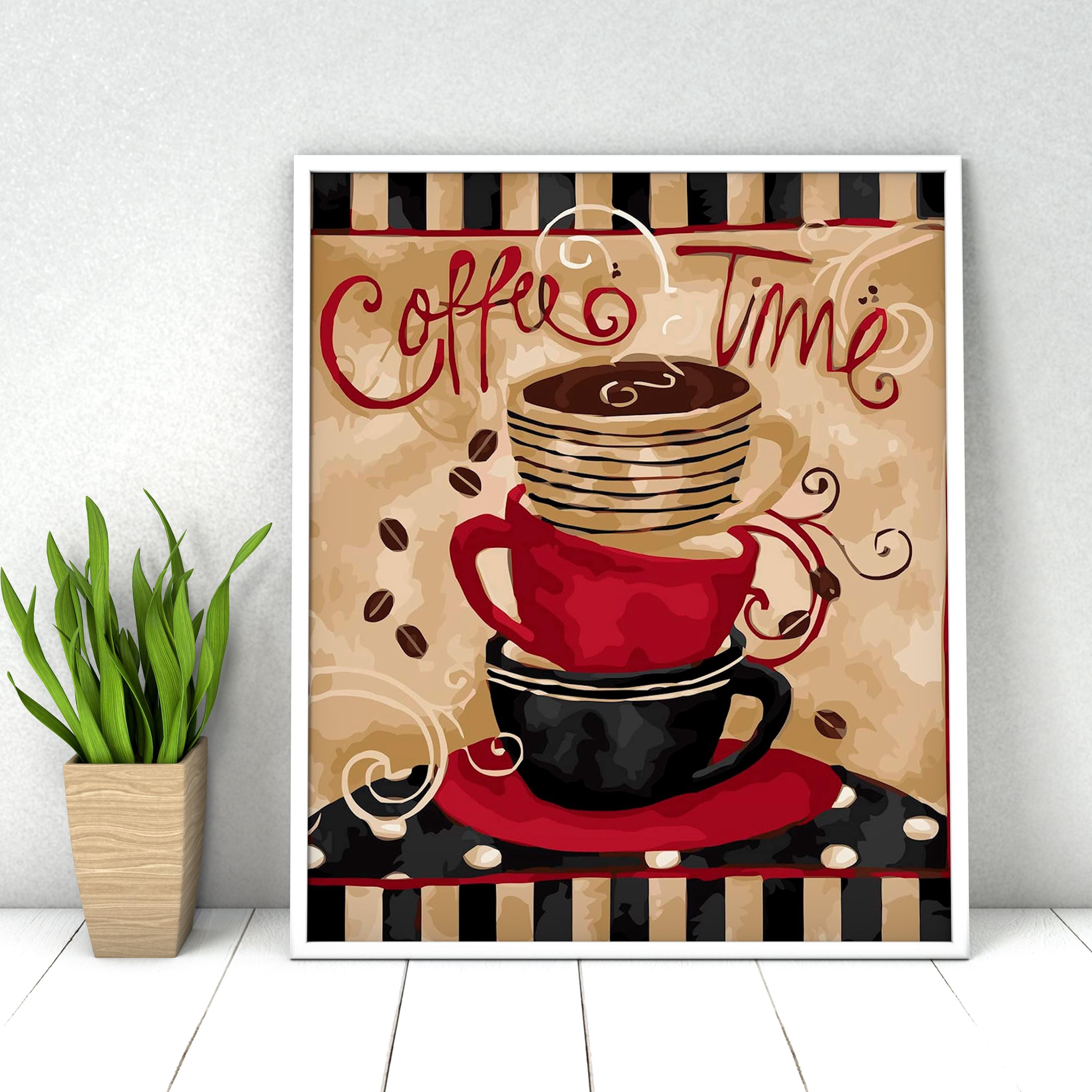 Coffee Time Paint by Numbers DIY Kit: Vintage Style Acrylic