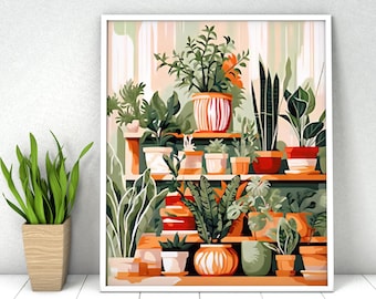 DIY Paint by Numbers Kit: Green Plants Acrylic Painting, 16x20 Inch