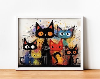 Cat Paint by Numbers Kit: Retro Style. DIY Acrylic Painting