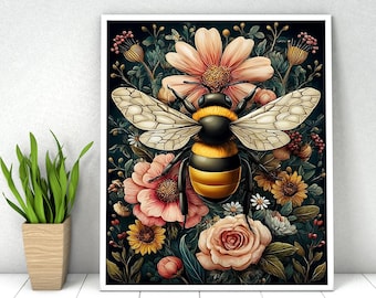 Bee Paint by Numbers: DIY Kit for Adults, Flowers & Bee 16x20in