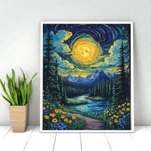Moonlit Forest Landscape Paint by Numbers DIY Kit