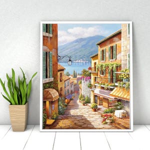 Cityscape Paint by Numbers Kit: Sea Town Street DIY Acrylic Painting