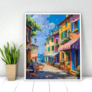 Paint by Numbers Cityscape. DIY Kit Adult. Sea City Street. Paint it Yourself. Acrylic Painting. Home Decor. Wall Art Decor.