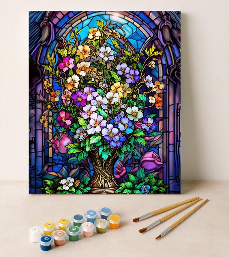 Paint by Numbers. Stained Glass Flowers. DIY Kit for Adult. Paint It ...