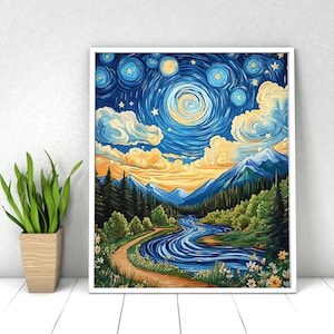 DIY Paint by Numbers Kit: Abstract Moon Mountain Landscape Acrylic Painting