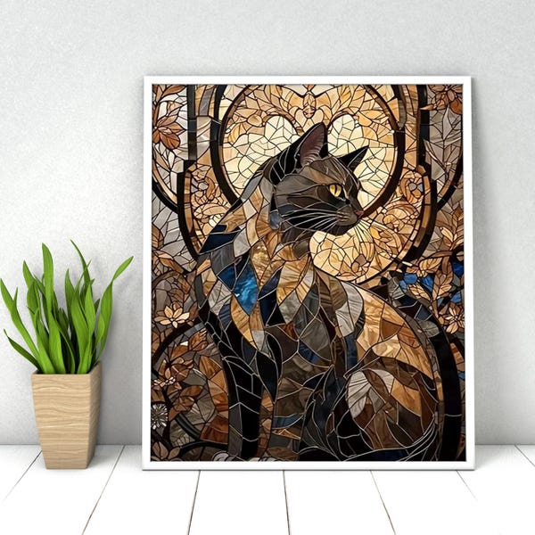 Stained Glass Cat Paint by Numbers Kit: Acrylic Painting, DIY Wall Art