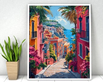 Paint by Numbers Kit: Seaside Coastal Town, DIY Acrylic Painting