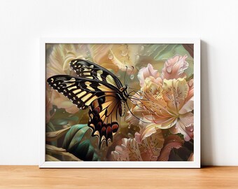 Flowers Butterfly Paint by Numbers Kit: DIY Landscape Acrylic Painting (20x16 in)