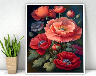Poppy Paint by Numbers Kit: DIY Acrylic Painting, Adult Craft, 16x20in