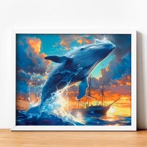 Paint by Numbers Ocean. DIY Kit for Adult. Jumping Whale. Paint it Yourself. Acrylic Painting. Home Decor. Wall Art Decor.