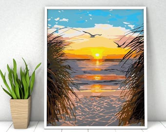 DIY Ocean Beach Paint by Numbers Kit: Acrylic Painting Wall Art (16x20in, Without Frame)