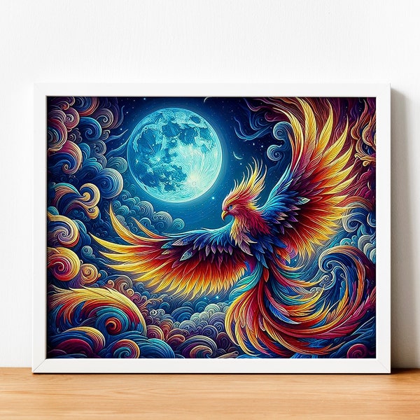 Phoenix Paint by Numbers. DIY Kit for Adult. Bird PhoenixMoon.  Paint it Yourself. Acrylic Painting. Home Decor. Wall Art Decor.