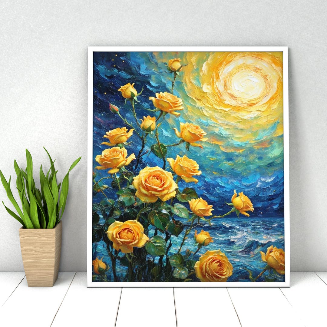 Flowers Paint by Numbers Kit: Yellow Rose, DIY Acrylic Painting - Etsy