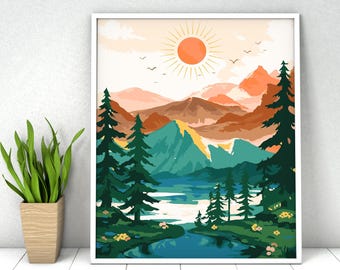 Paysage de montagne lac de montagne : kit de bricolage peinture acrylique (16 x 20 pouces)