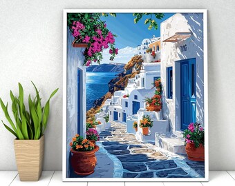 Coastal Town Paint by Numbers Kit: Seaside Flowers, DIY Acrylic Painting