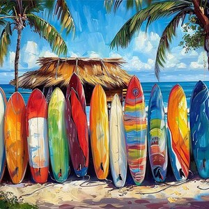 Paint by Numbers. DIY Kit for Adult. Surfboards Ocean Beach. Paint it Yourself. Acrylic Painting. Home Decor. Wall Art Decor. Relaxing Art.