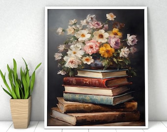 Books and Flowers Paint by Numbers Kit: DIY Acrylic Painting, 16x20in
