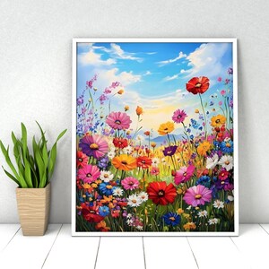 Paint by Numbers Kit: Wildflowers Landscape, DIY Acrylic Painting