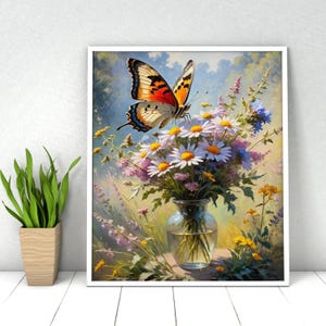 Paint by Numbers Butterfly. DIY Kit for Adult. Butterfly and  Flowers. Paint it Yourself. Acrylic Painting. Home Decor. Wall Art Decor.