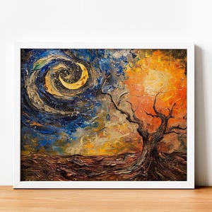 Abstract Painting by Numbers DIY Kit - Landscape with Tree and Moon. Acrylic Wall Art