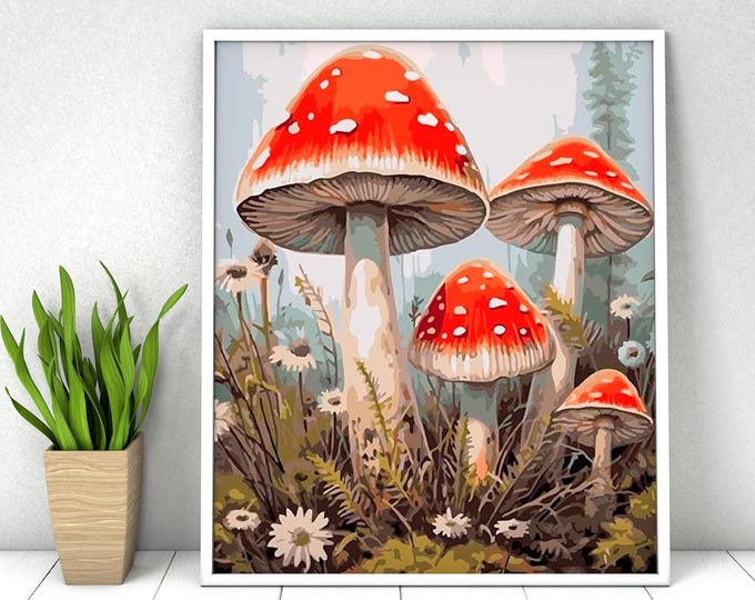 Mushroom Paint by Numbers Kit: DIY Acrylic Painting (16x20 in)