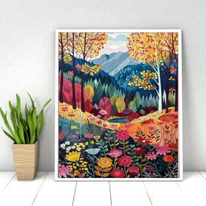 Abstract Landscape Paint by Numbers Kit: Mountain Flowers, DIY Acrylic (16x20 in)