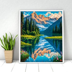 Mountain Lake Paint by Numbers Kit: DIY Acrylic Landscape (16x20 in, Without Frame)