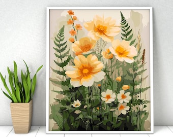 Floral Paint by Numbers Kit: DIY Acrylic Painting, Wall Art Decor
