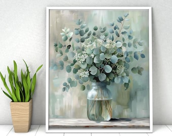 Paint by Numbers Kit: Eucalyptus Plants in Vase, DIY Acrylic Painting (16x20 in)
