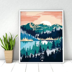 Mountain Sunset Paint by Numbers Kit: DIY Acrylic Landscape (20x16 in)