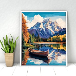Lake and Mountain Landscape Paint by Numbers DIY Kit (16x20 in)