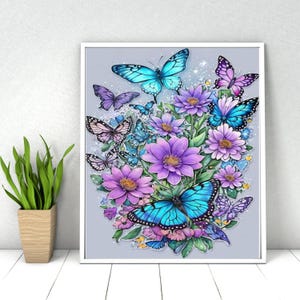 Paint by Numbers. DIY Kit for Adult. Flowers Butterfly. Paint it Yourself. Acrylic Painting. Home Decoration. Wall Art Decor. Relaxing Art.