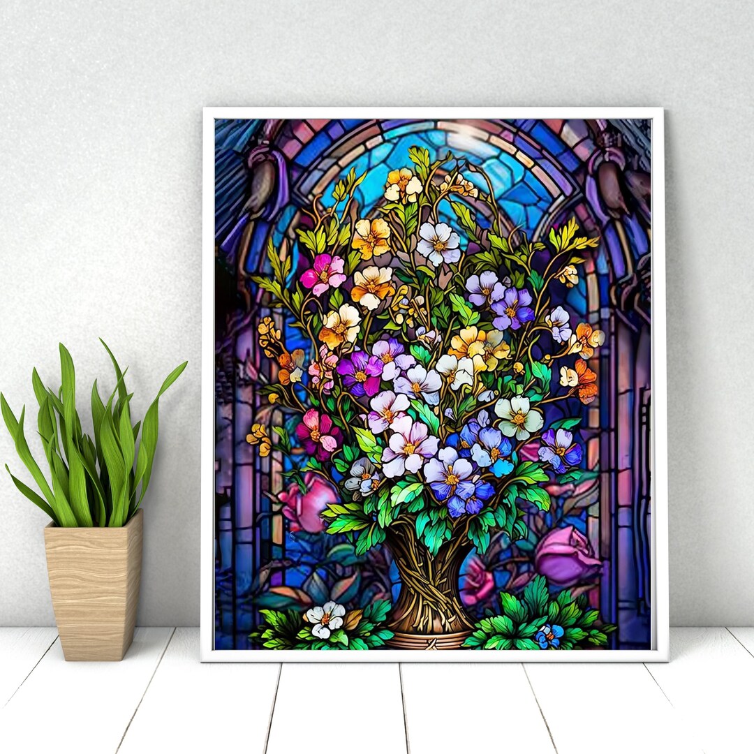 Paint by Numbers. Stained Glass Flowers. DIY Kit for Adult. Paint It ...
