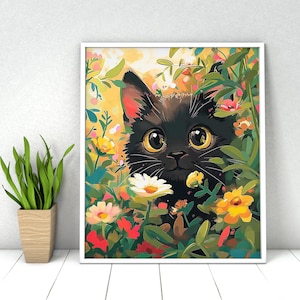 Black Cat and Flowers Paint by Numbers DIY Kit (16x20 in)