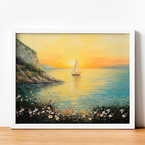 Paint by Numbers. Sailboat Sea Landscape Sunrise Scenery. DIY Kit for Adult. Paint it Yourself. Acrylic Painting. Home Decor. Wall Art Decor