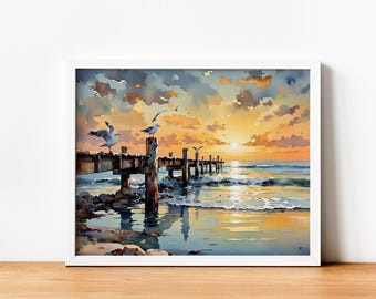 DIY Paint by Numbers Kit: Seascape Ocean Beach, Acrylic Painting (20x16 in)